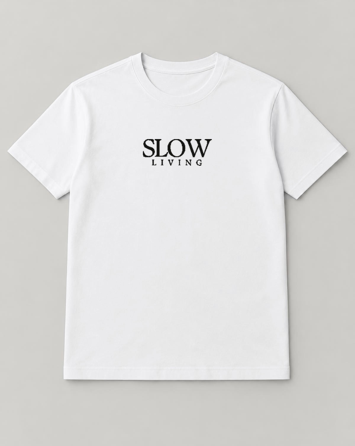 Slow Living T-shirt in White, front view