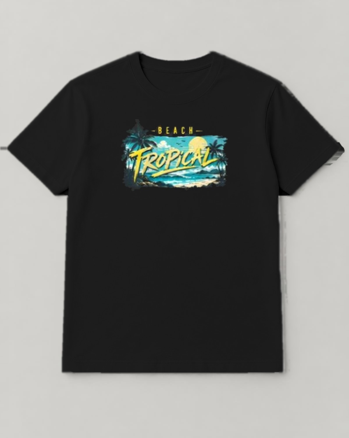 Beach Tropical T-shirt in Black, front view